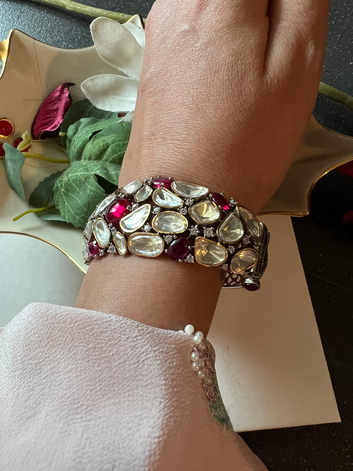 Polki Stone Bracelet - 925 Silver Gold Plated