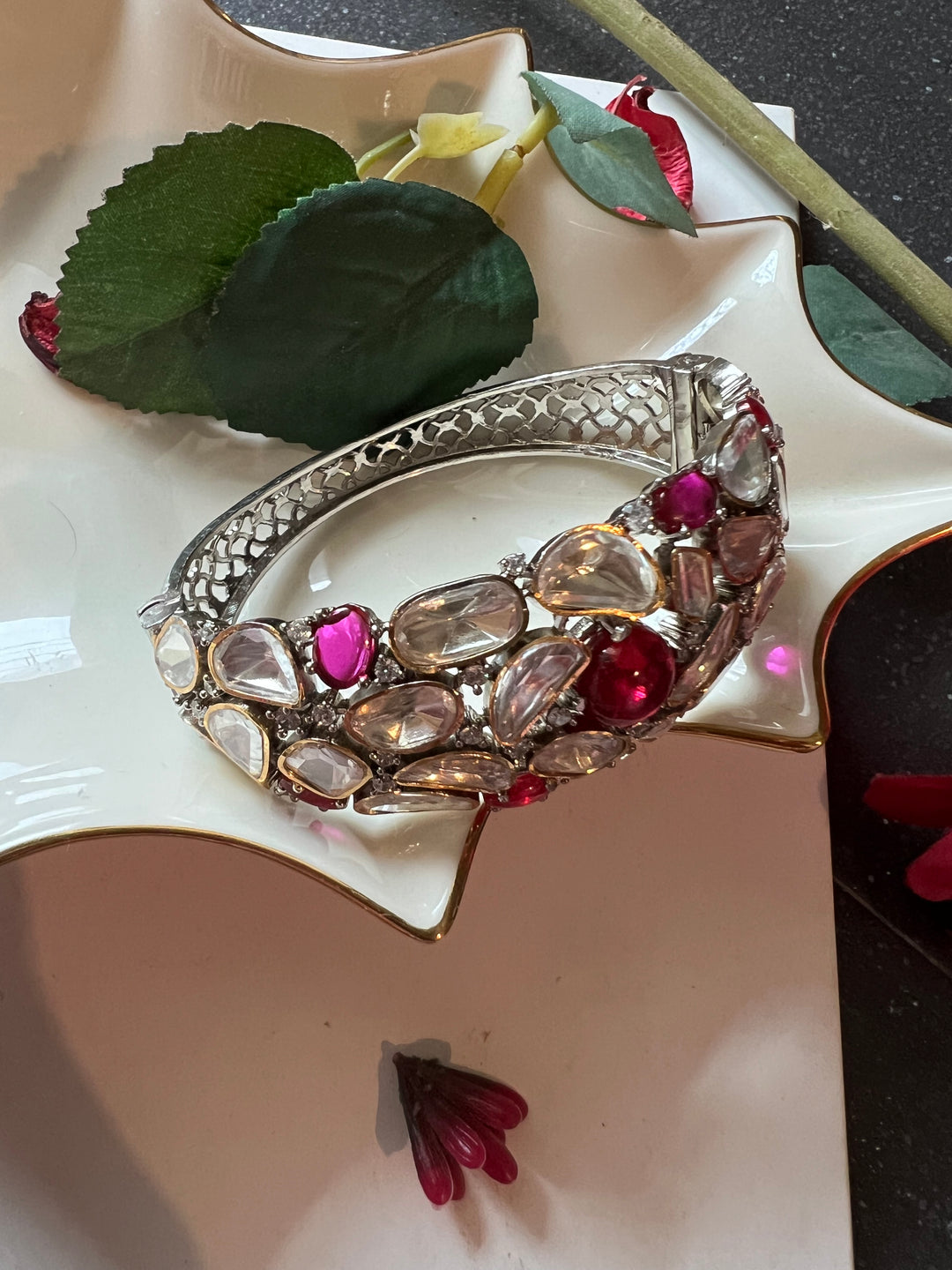 Polki Stone Bracelet - 925 Silver Gold Plated