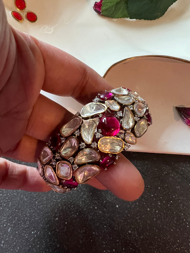 Polki Stone Bracelet - 925 Silver Gold Plated