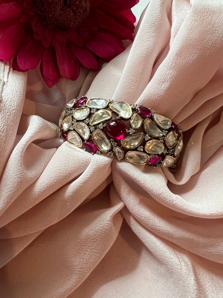 Polki Stone Bracelet - 925 Silver Gold Plated