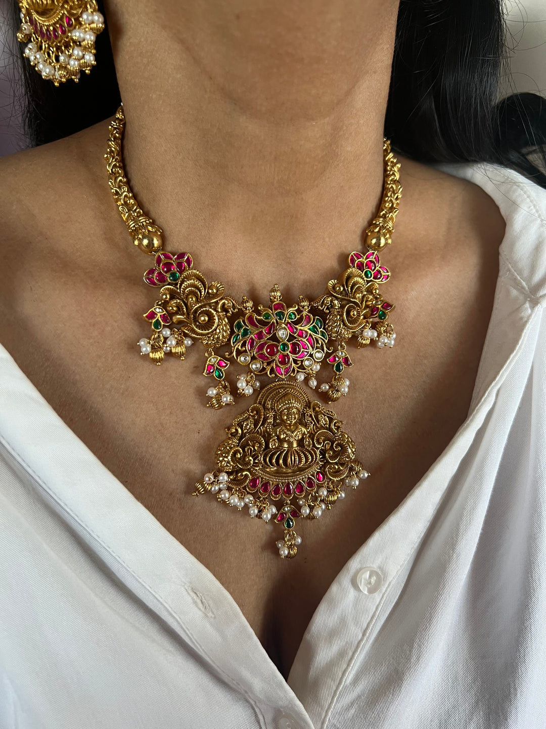 Premium Handcrafted Jadau Temple Jewelry Necklace Set