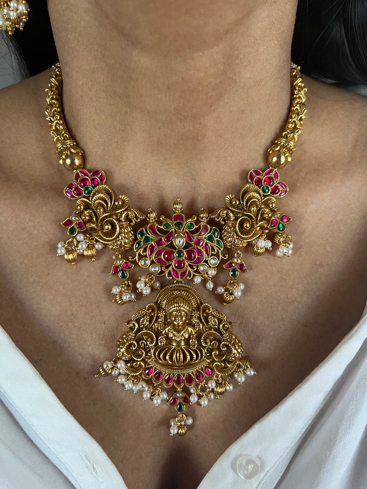 Premium Handcrafted Jadau Temple Jewelry Necklace Set