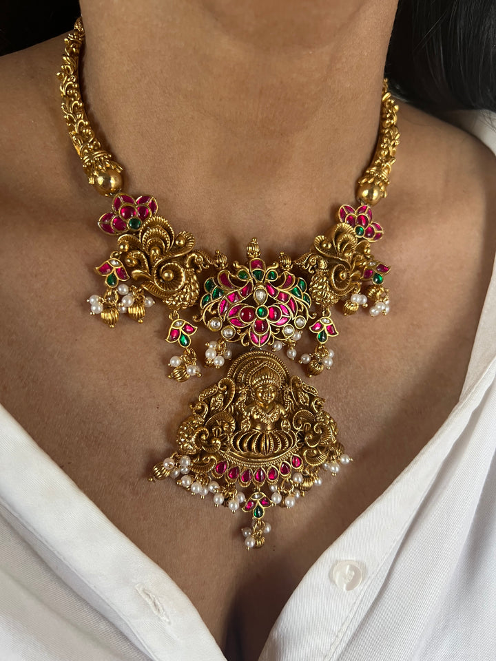 Premium Handcrafted Jadau Temple Jewelry Necklace Set