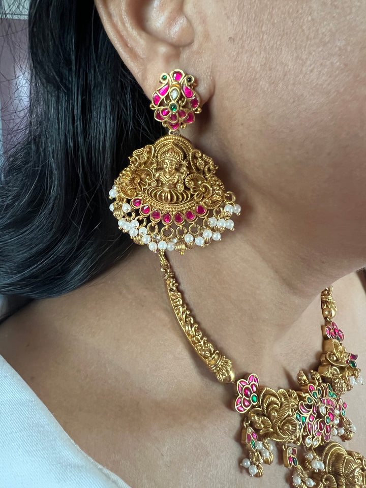 Premium Handcrafted Jadau Temple Jewelry Necklace Set