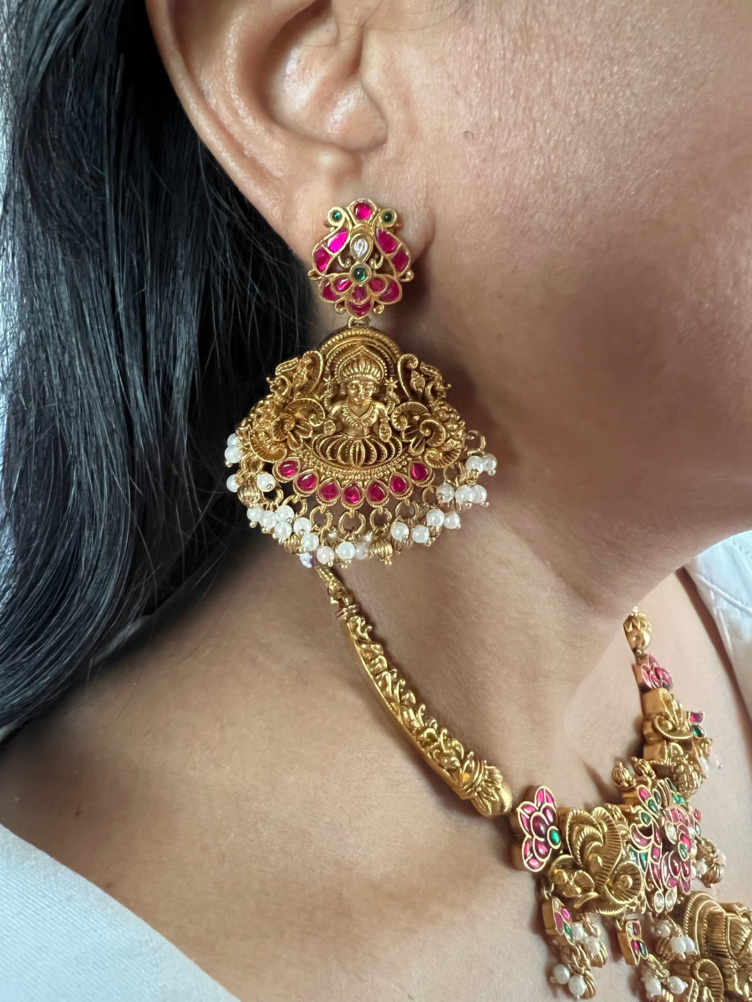 Premium Handcrafted Jadau Temple Jewelry Necklace Set