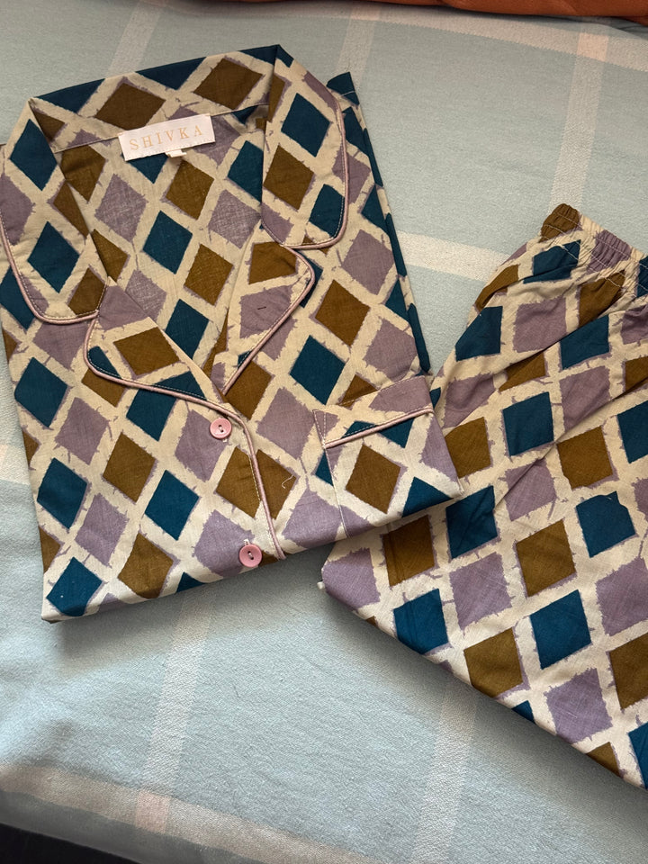 Designer Indian Print Cotton Night Suit - (Shirt and Shorts) Set of Two