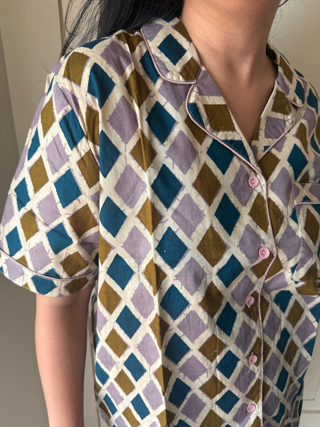 Designer Indian Print Cotton Night Suit - (Shirt and Shorts) Set of Two