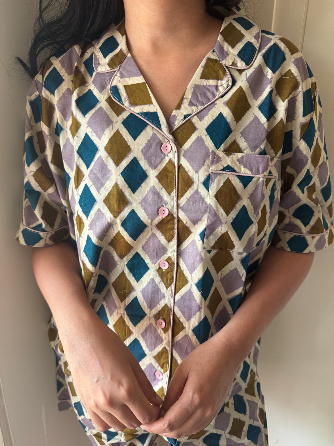 Designer Indian Print Cotton Night Suit - (Shirt and Shorts) Set of Two