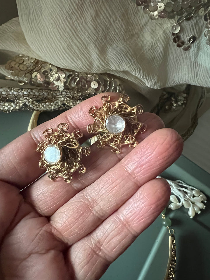 Exquisite Silver Kundan Polki Necklace Set with Carved Emerald Drops