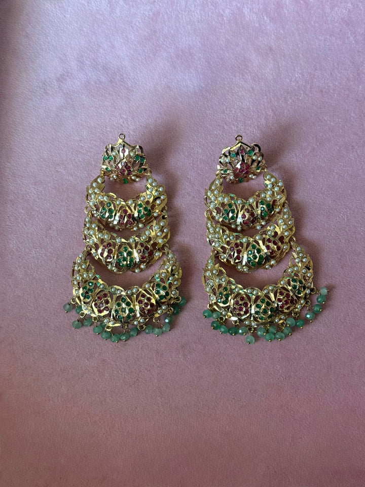 Statement Jadau Chandbaalis | 18k Gold Plated | Copper & Semi-Precious Stones