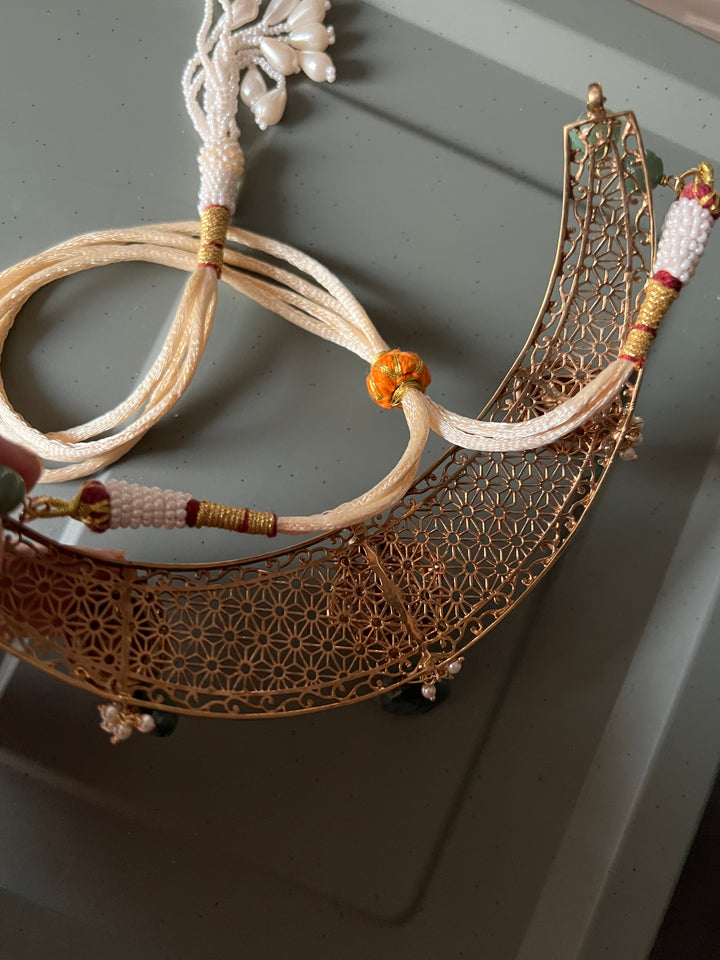 Exquisite Silver Kundan Polki Necklace Set with Carved Emerald Drops