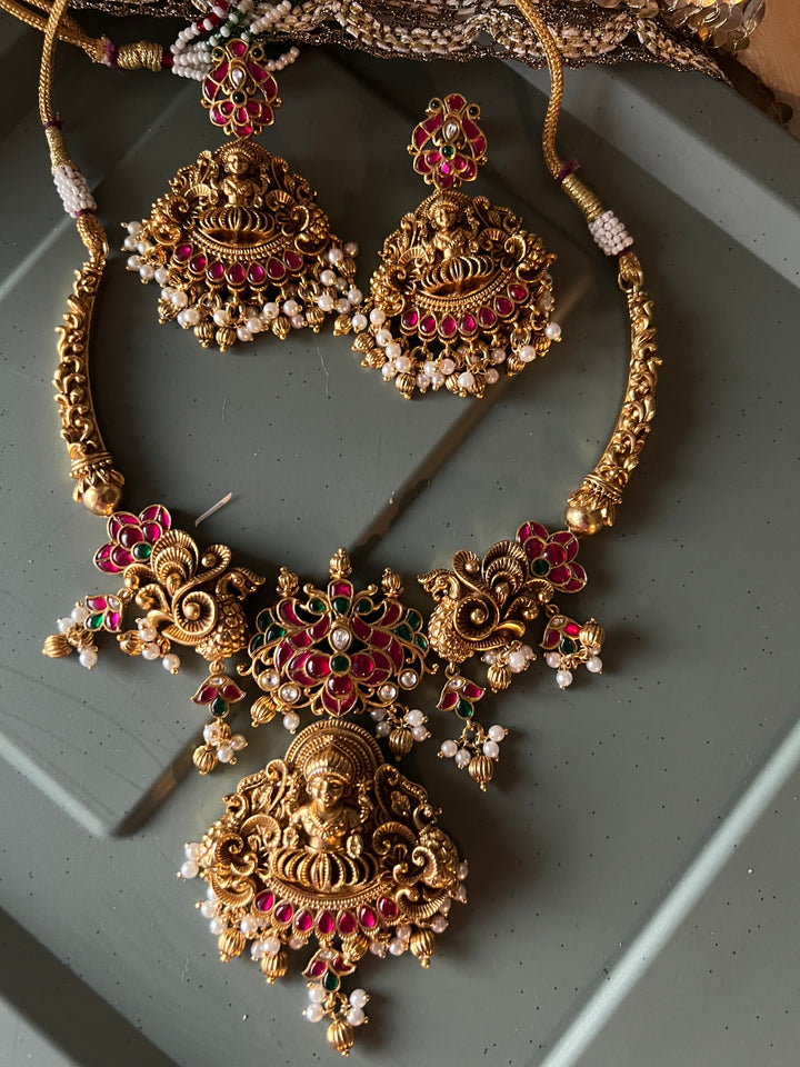 Premium Handcrafted Jadau Temple Jewelry Necklace Set