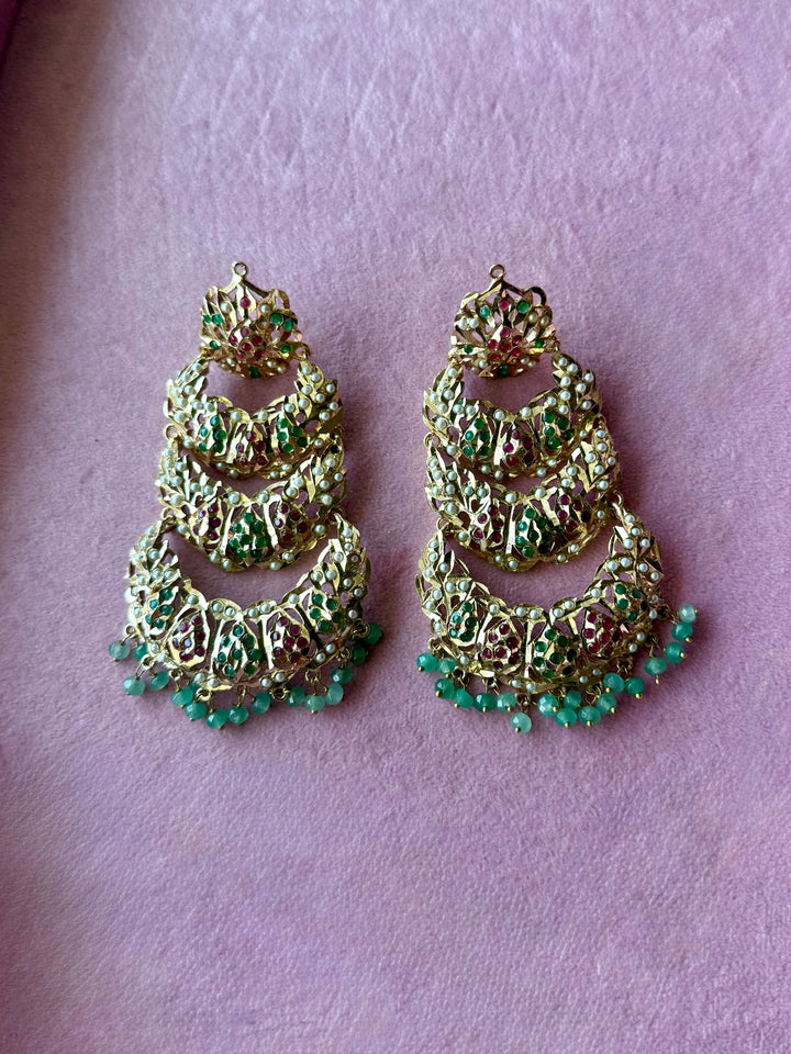 Statement Jadau Chandbaalis | 18k Gold Plated | Copper & Semi-Precious Stones