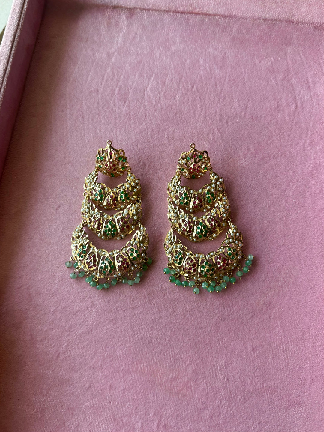 Statement Jadau Chandbaalis | 18k Gold Plated | Copper & Semi-Precious Stones