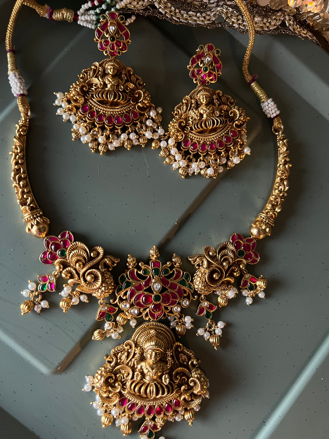 Premium Handcrafted Jadau Temple Jewelry Necklace Set