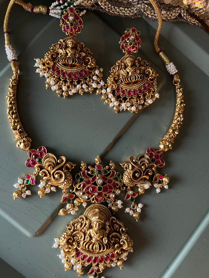 Premium Handcrafted Jadau Temple Jewelry Necklace Set