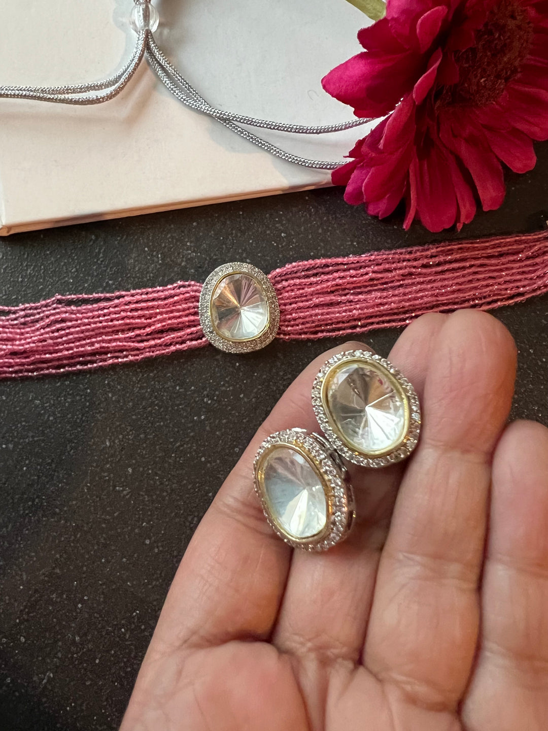 Minimalist Victorian Kundan Choker with Studs