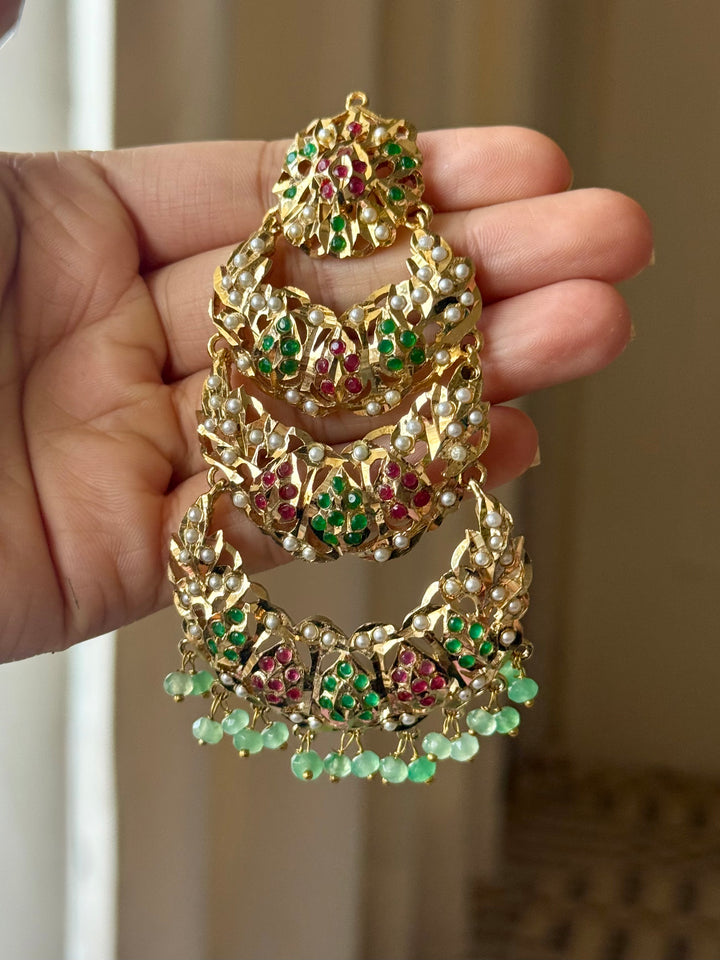 Statement Jadau Chandbaalis | 18k Gold Plated | Copper & Semi-Precious Stones