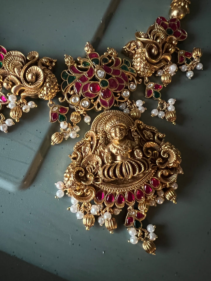 Premium Handcrafted Jadau Temple Jewelry Necklace Set