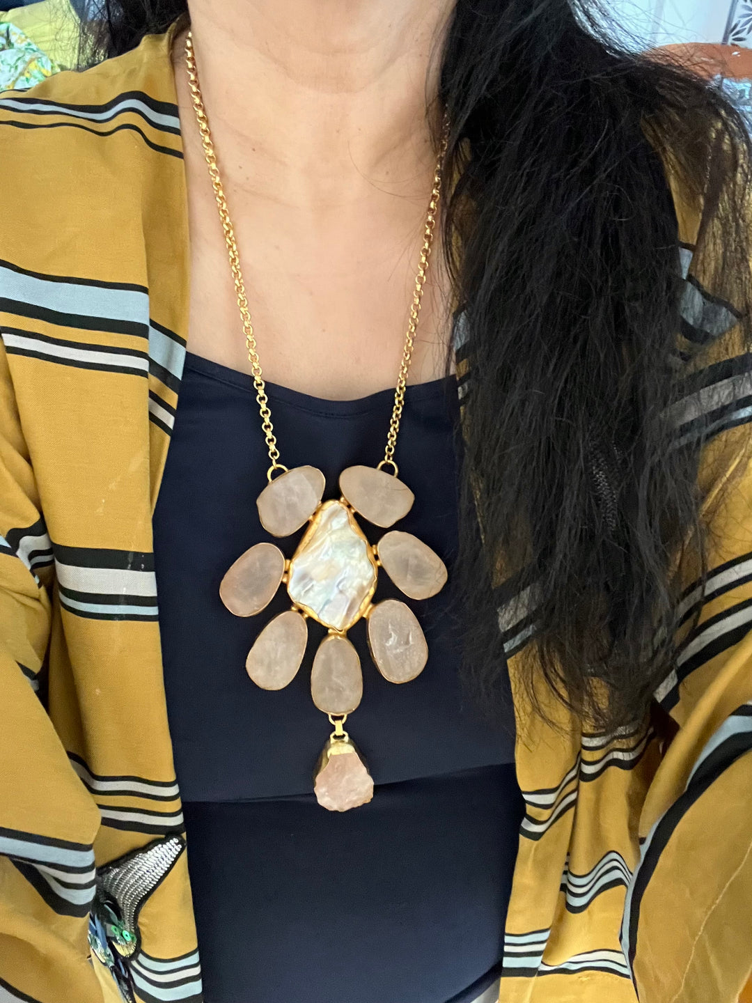 Statement Natural Stones Handmade Pendant Necklace - Elevate Your Elegance