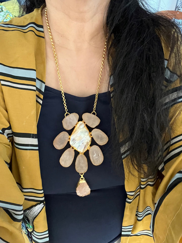 Statement Natural Stones Handmade Pendant Necklace - Elevate Your Elegance