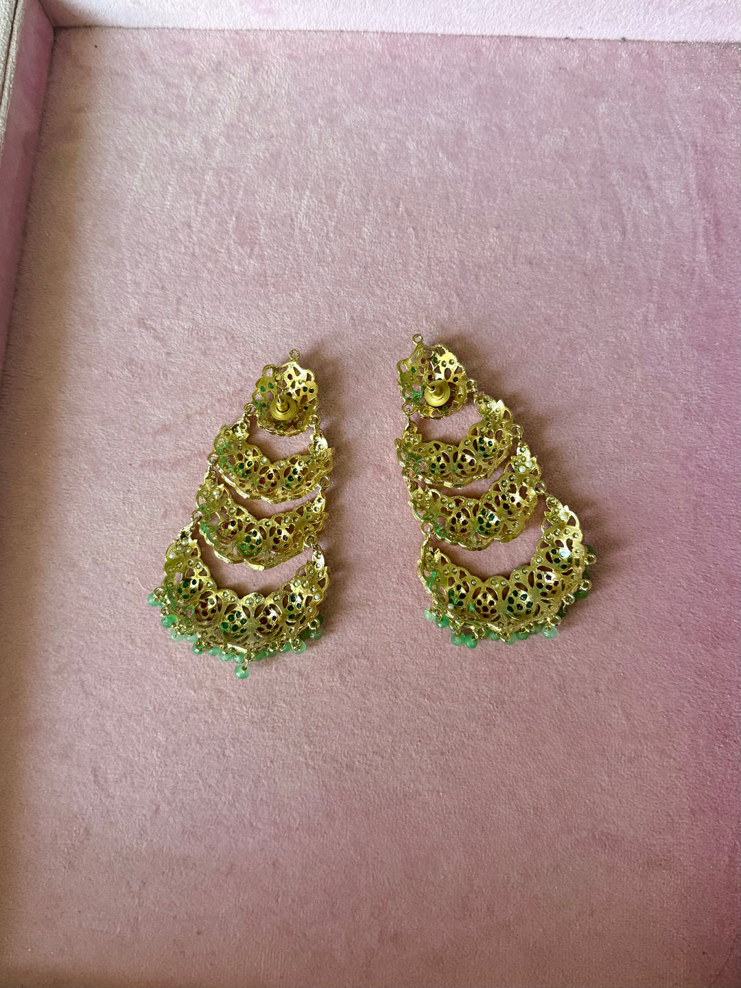 Statement Jadau Chandbaalis | 18k Gold Plated | Copper & Semi-Precious Stones