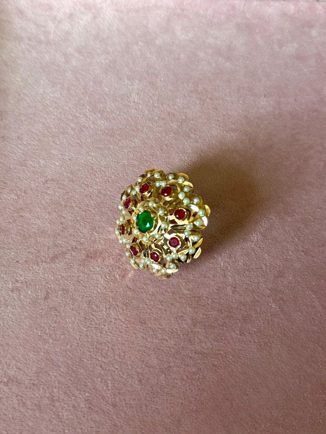 Statement Ruby and Emerald Jadau Ring | 18k Gold Plated | Copper & Semi-Precious Stones