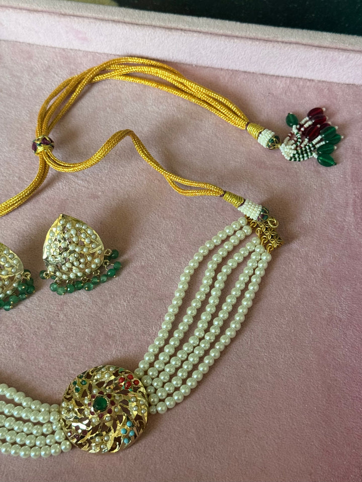 Statement Jadau Choker Necklace Set | 18k Gold Plated | Copper & Semi-Precious Stones