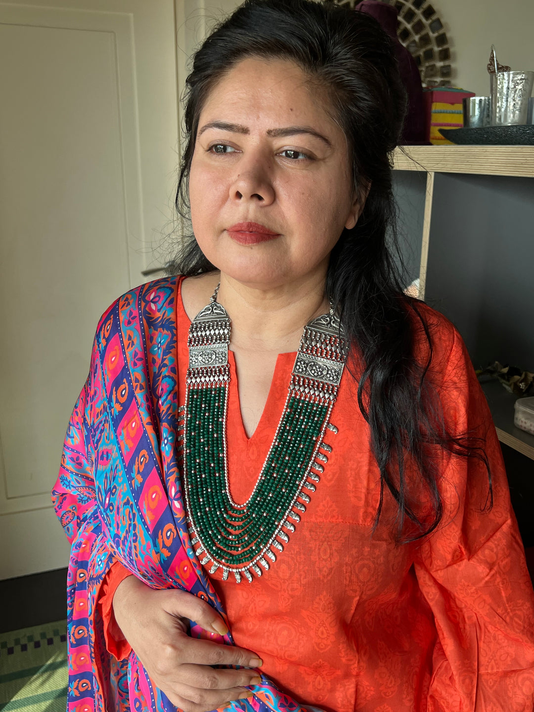 Paisley Sterling 925 Silver Jade Rani Haar/ Real Silver Necklace/ Pearl Necklace