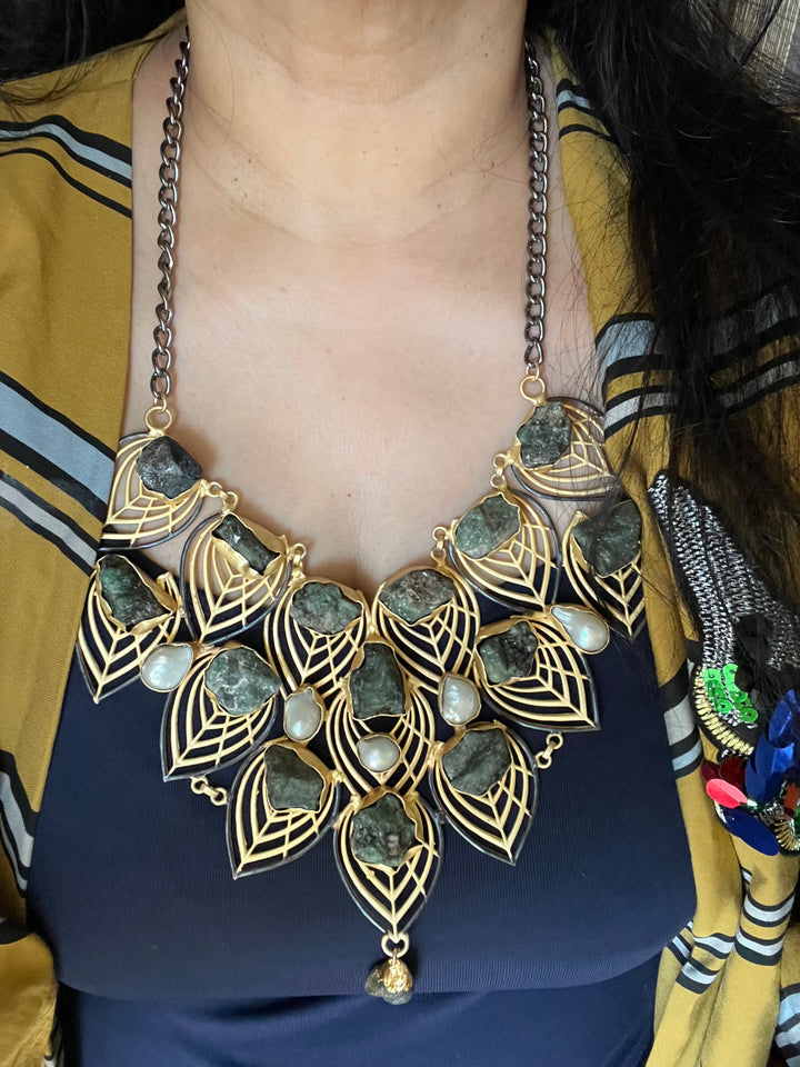 Statement Natural Raw Gemstones Handmade Necklace - Elevate Your Elegance