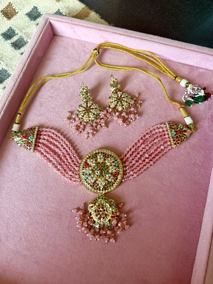 Statement Jadau Choker Necklace Set | 18k Gold Plated | Copper & Semi-Precious Stones