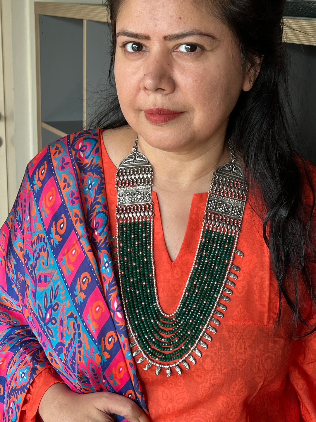 Paisley Sterling 925 Silver Jade Rani Haar/ Real Silver Necklace/ Pearl Necklace