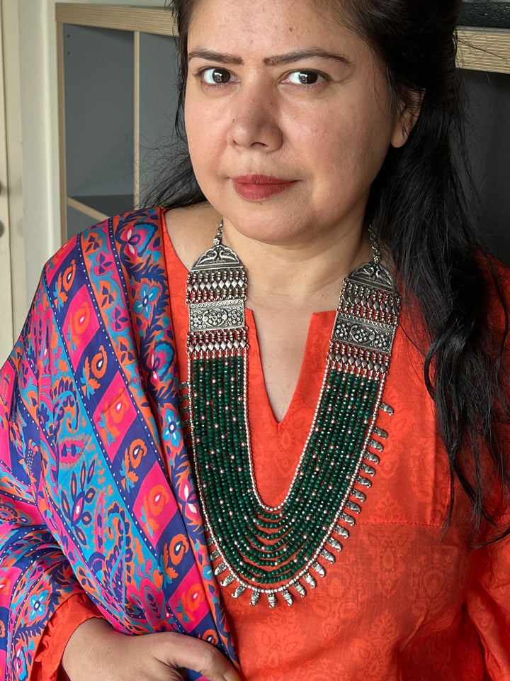 Paisley Sterling 925 Silver Jade Rani Haar/ Real Silver Necklace/ Pearl Necklace