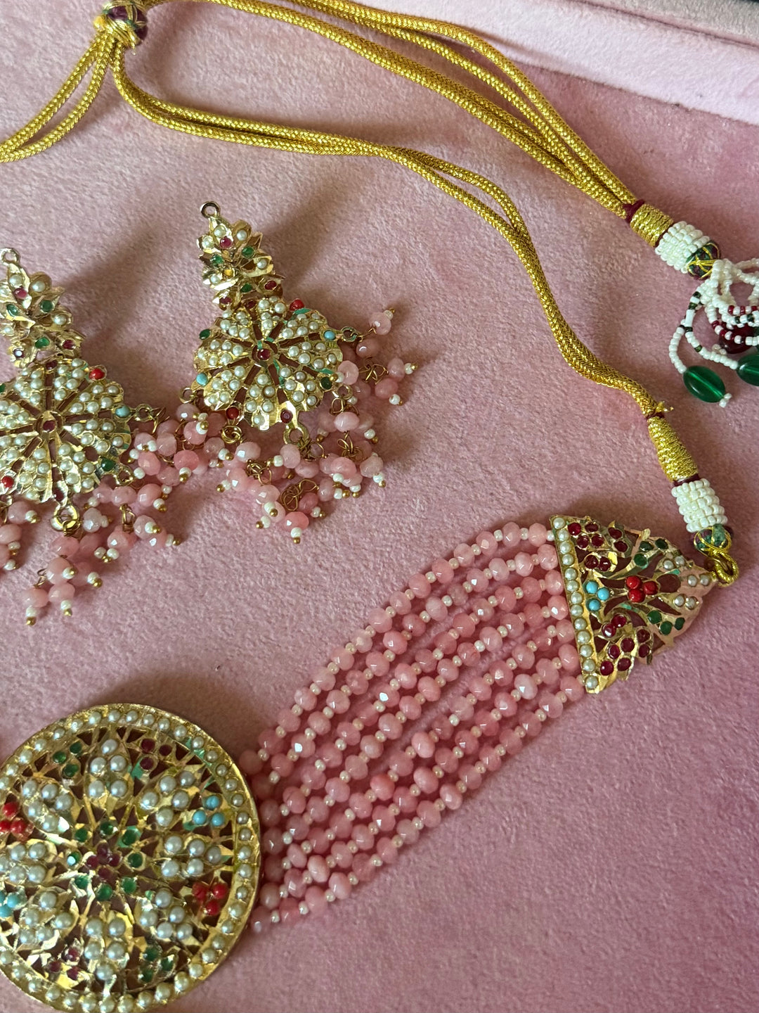 Statement Jadau Choker Necklace Set | 18k Gold Plated | Copper & Semi-Precious Stones