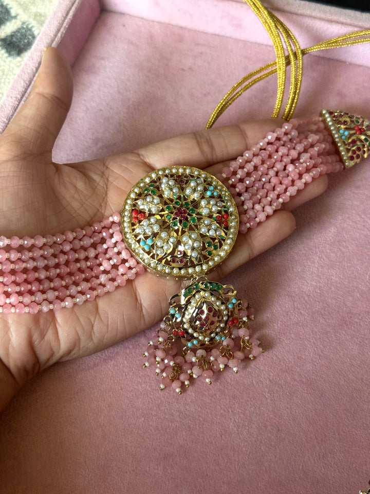 Statement Jadau Choker Necklace Set | 18k Gold Plated | Copper & Semi-Precious Stones