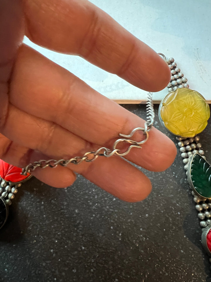 Vintage Artistic Long Necklace with Carved Stones