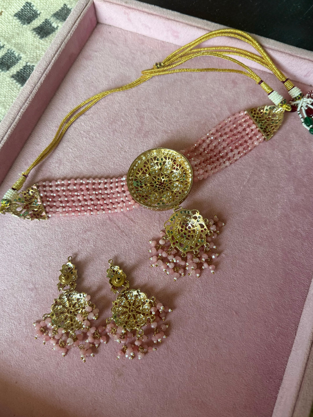 Statement Jadau Choker Necklace Set | 18k Gold Plated | Copper & Semi-Precious Stones