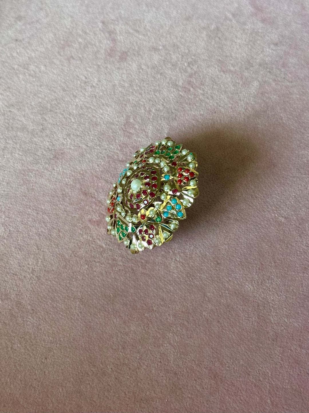 Statement Big Flower Jadau Ring | 18k Gold Plated | Copper & Semi-Precious Stones