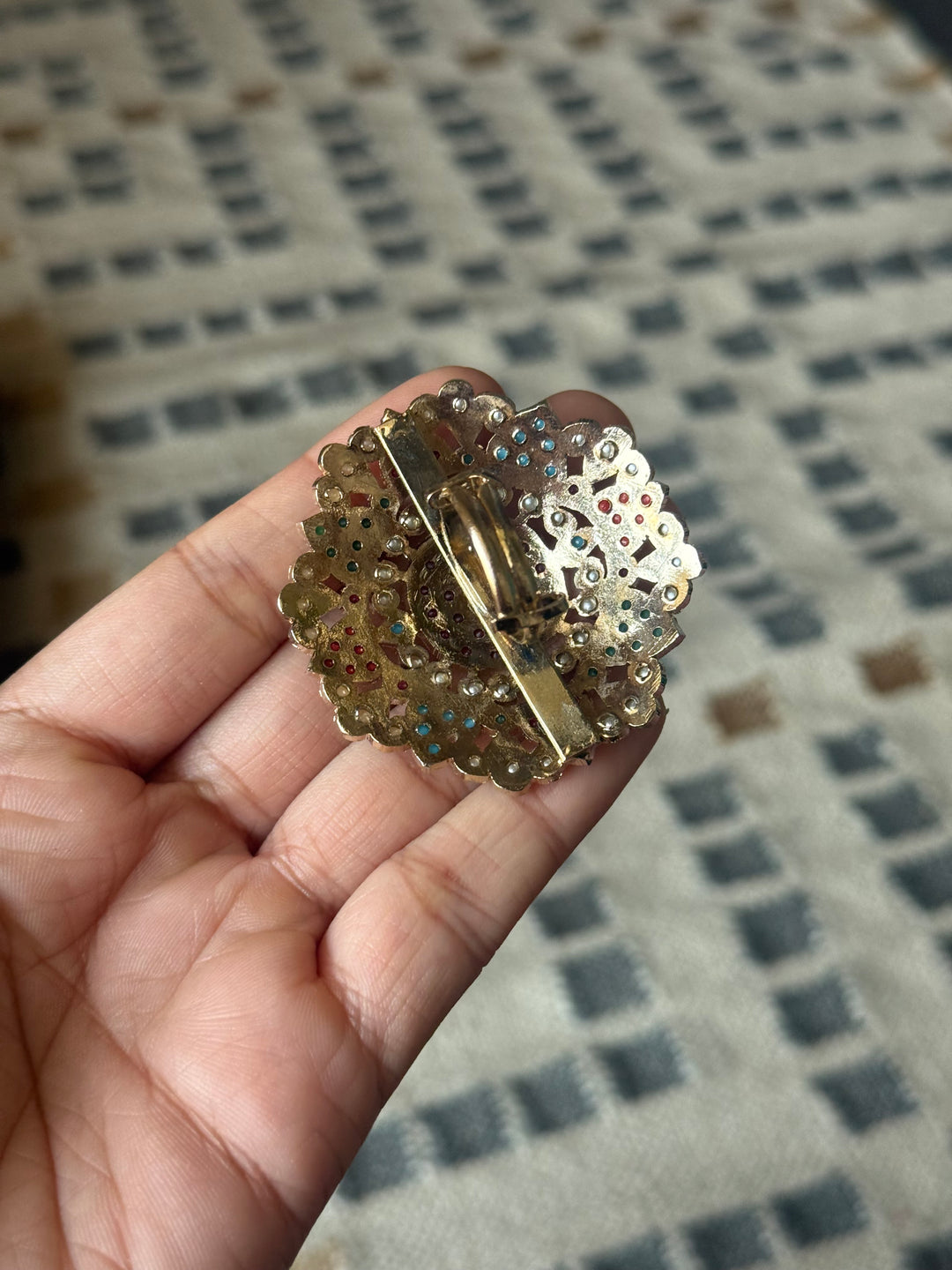 Statement Big Flower Jadau Ring | 18k Gold Plated | Copper & Semi-Precious Stones