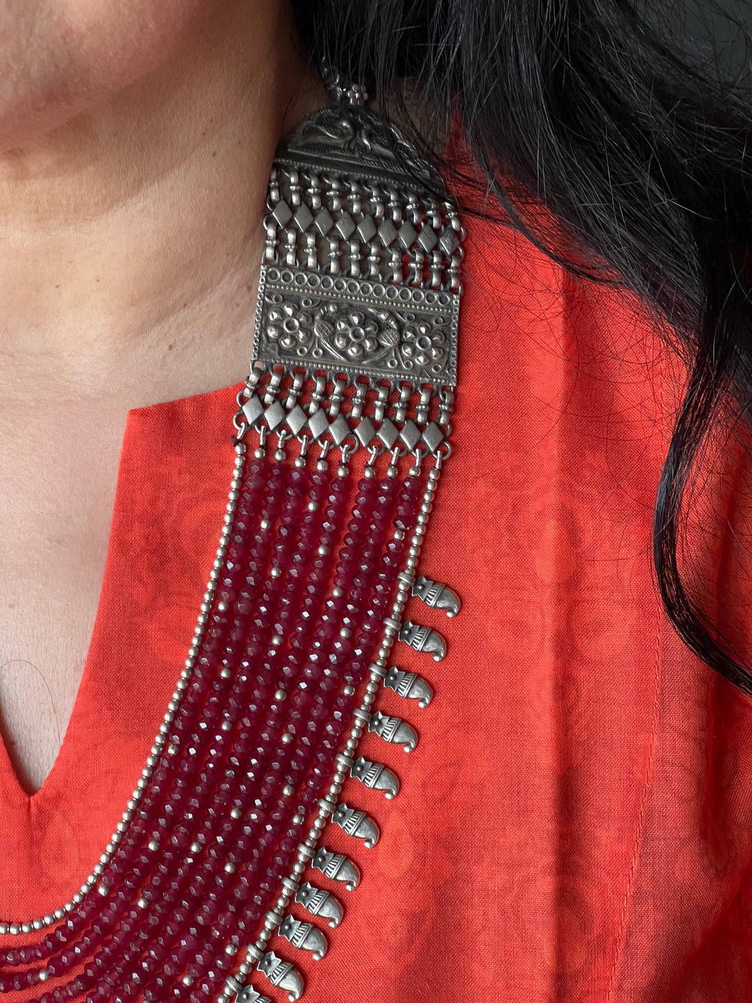 Paisley Sterling 925 Silver Jade Rani Haar/ Real Silver Necklace/ Pearl Necklace