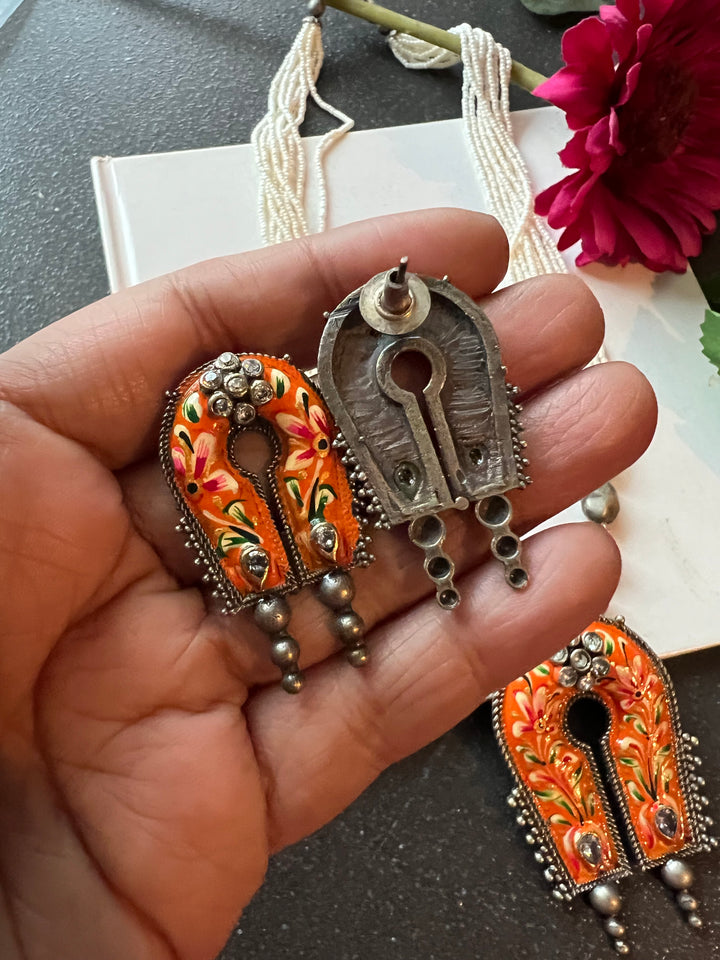 Tribal Handpainted Pendant Necklace with Statement Earrings