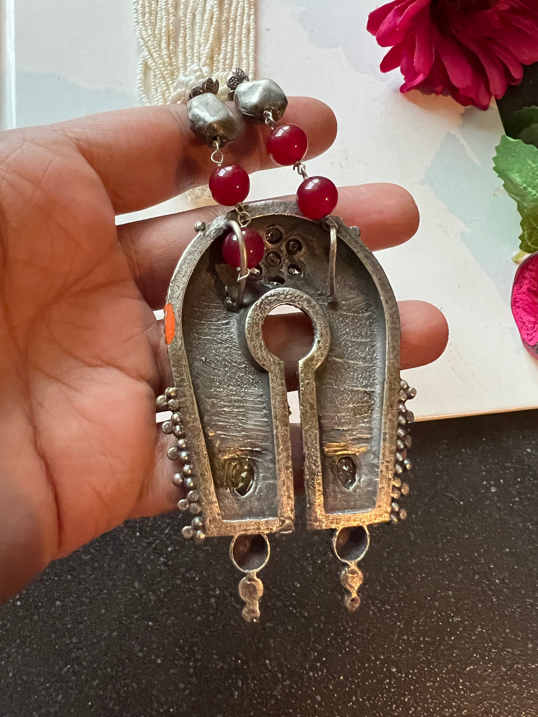 Tribal Handpainted Pendant Necklace with Statement Earrings