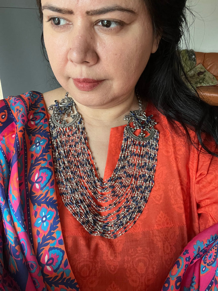 Afghani Lapis Lazuli Sterling 925 Silver Necklace/ Real Silver Necklace/ Lapis Lazuli Necklace