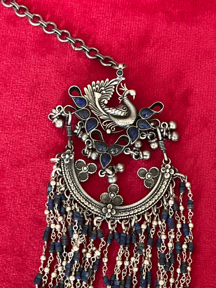 Afghani Lapis Lazuli Sterling 925 Silver Necklace/ Real Silver Necklace/ Lapis Lazuli Necklace