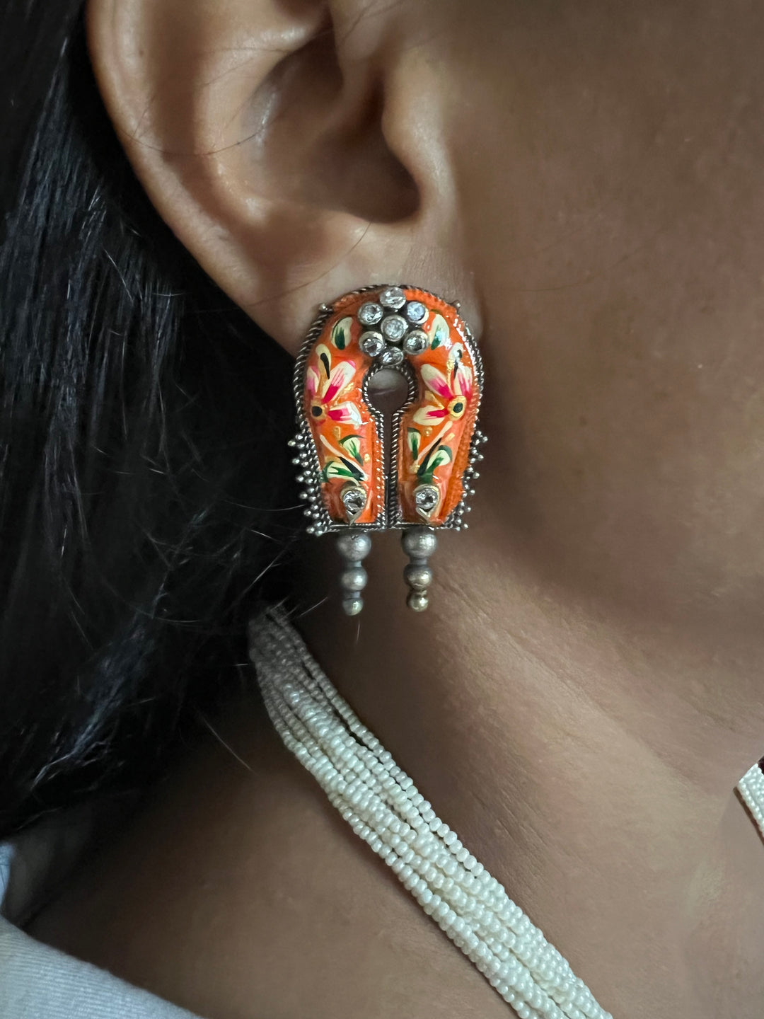 Tribal Handpainted Pendant Necklace with Statement Earrings