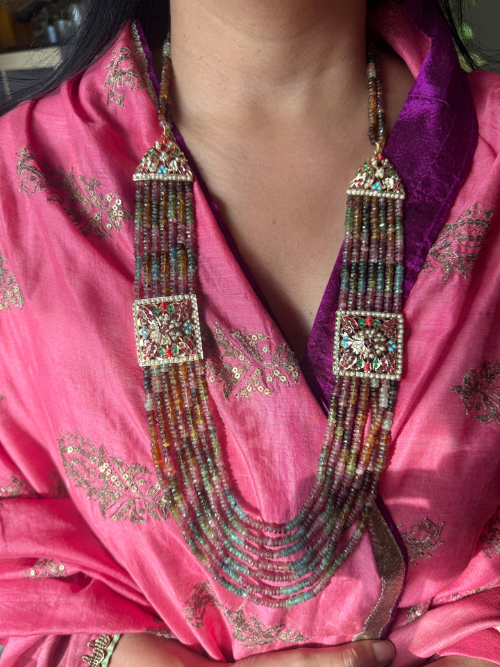 Handmade Jadau Tourmaline Necklace Set 18K Gold Plated | SHIVKA