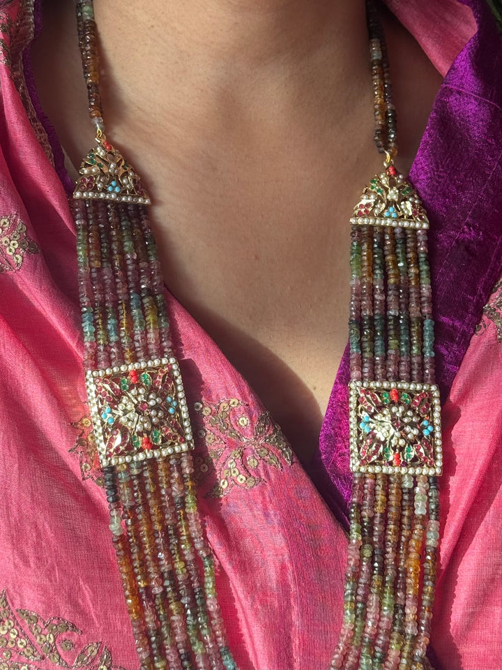 Handmade Jadau Tourmaline Necklace Set 18K Gold Plated | SHIVKA