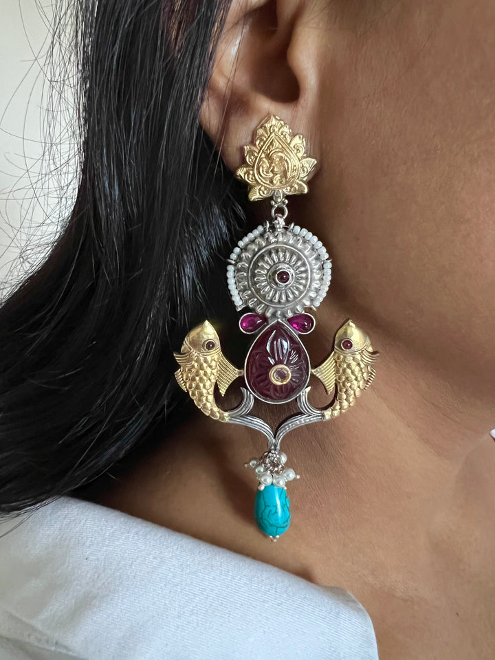 Unique Fish Design Silver Earrings - One-of-a-Kind Piece