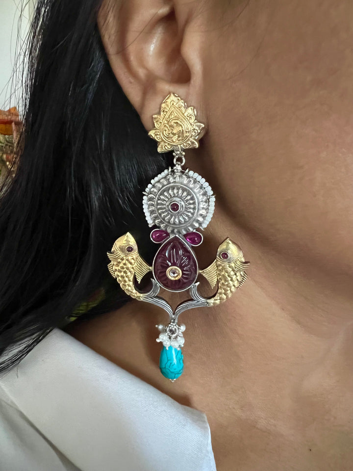 Unique Fish Design Silver Earrings - One-of-a-Kind Piece