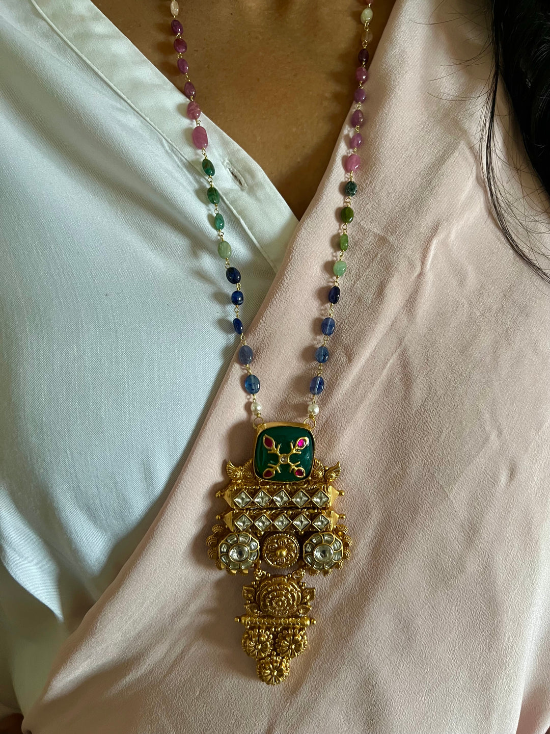 Elegant Fusion Necklace - One-of-a-Kind 925 Silver with Multicoloured Beads